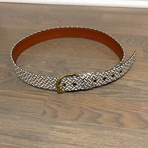 Black and White Woven Belt with Gold Buckle